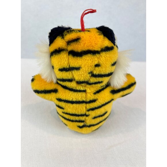 Vintage Tiger Plush Toy Orange Black Stripes Red Hanging Loop Small 6" - Picture 4 of 10